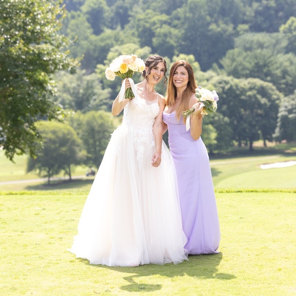 Azazie Mai sheath chiffon corseted bodice lilac dress - Picture 6 of 7